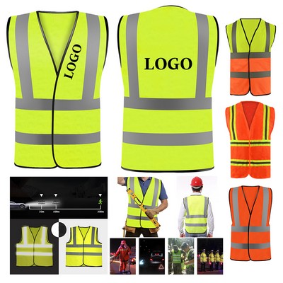 3.8oz Knitted Safety Vest with Class 2 Double-Band Reflective Strips and Loop & Hook Fasteners